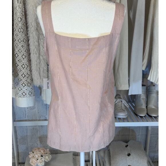 Liz Claiborne Women's Sz M Light Pink Metallic Grid Print Linen Blend Tank #0198 - Picture 3 of 8
